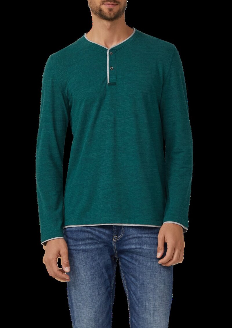 Meliertes Piqué-Henleyshirt mit Kontrast-Details