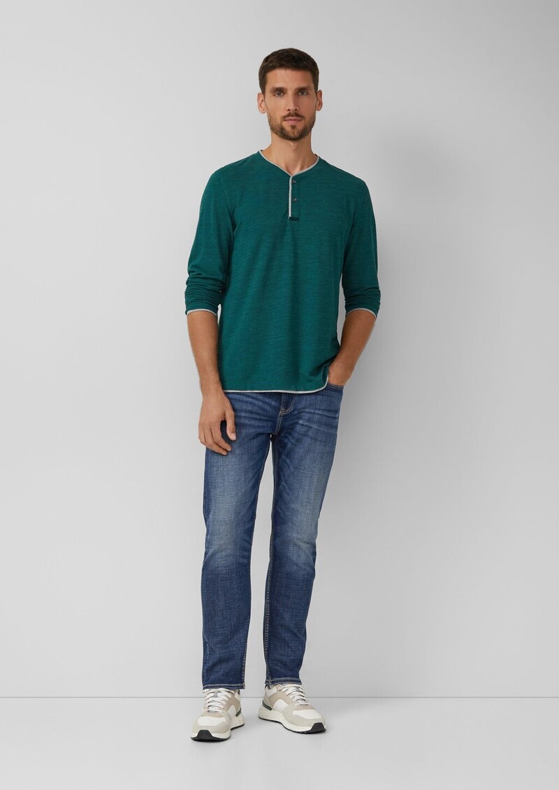 Meliertes Piqué-Henleyshirt mit Kontrast-Details