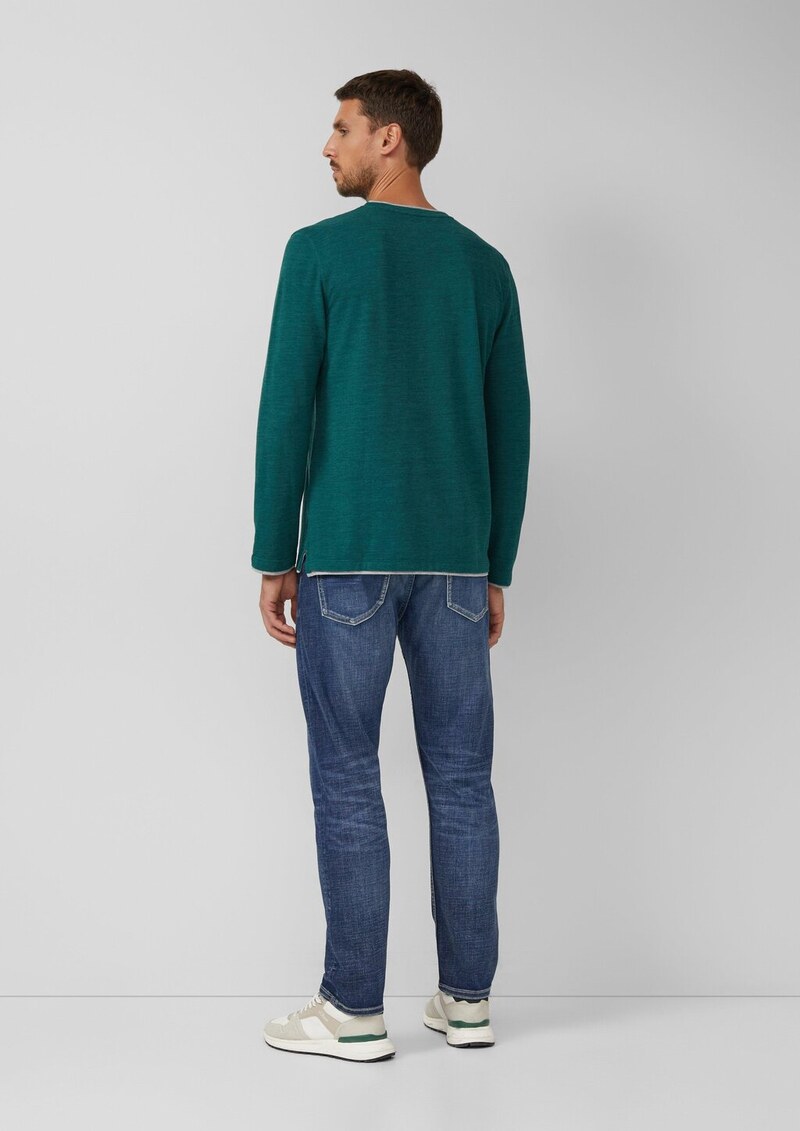 Meliertes Piqué-Henleyshirt mit Kontrast-Details