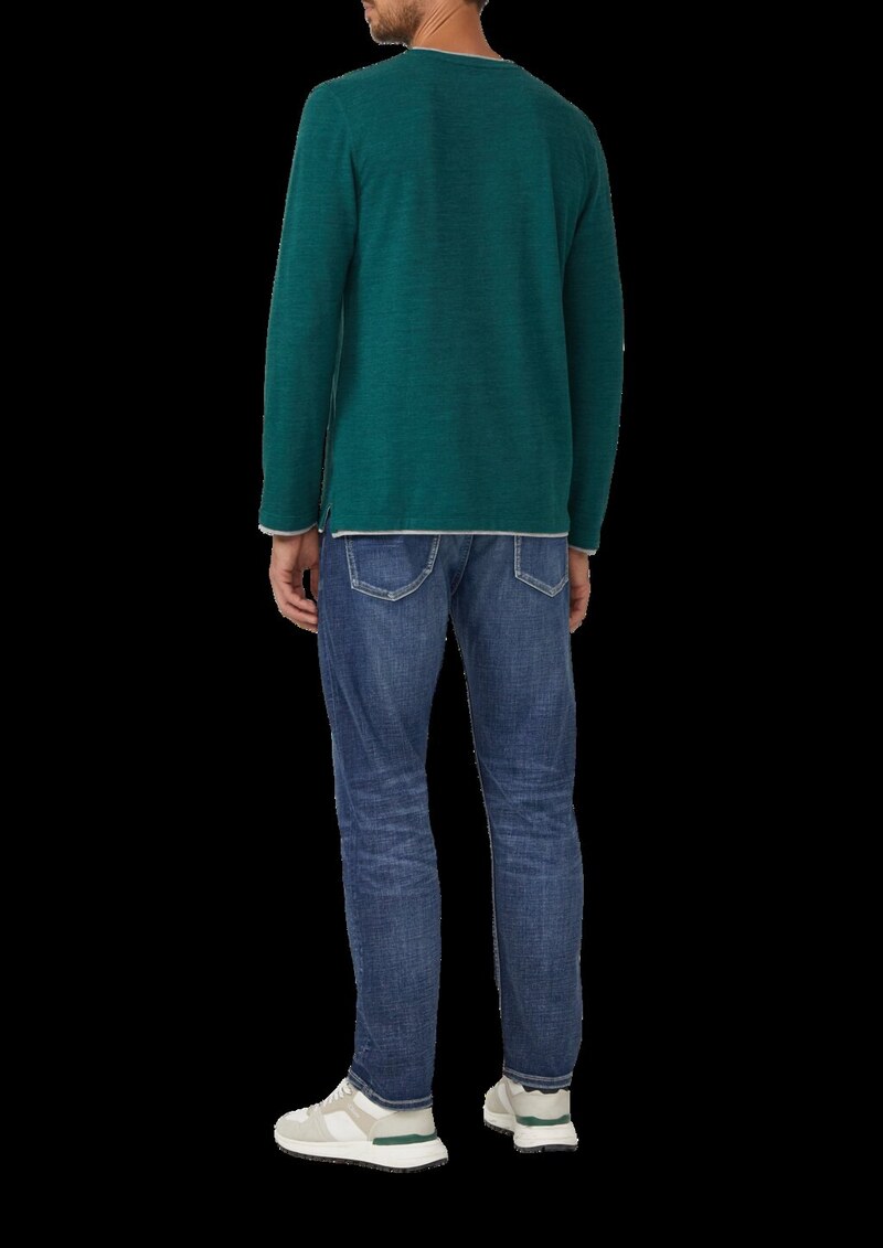 Meliertes Piqué-Henleyshirt mit Kontrast-Details