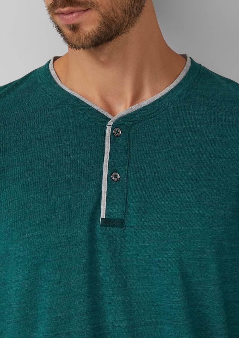 Meliertes Piqué-Henleyshirt mit Kontrast-Details
