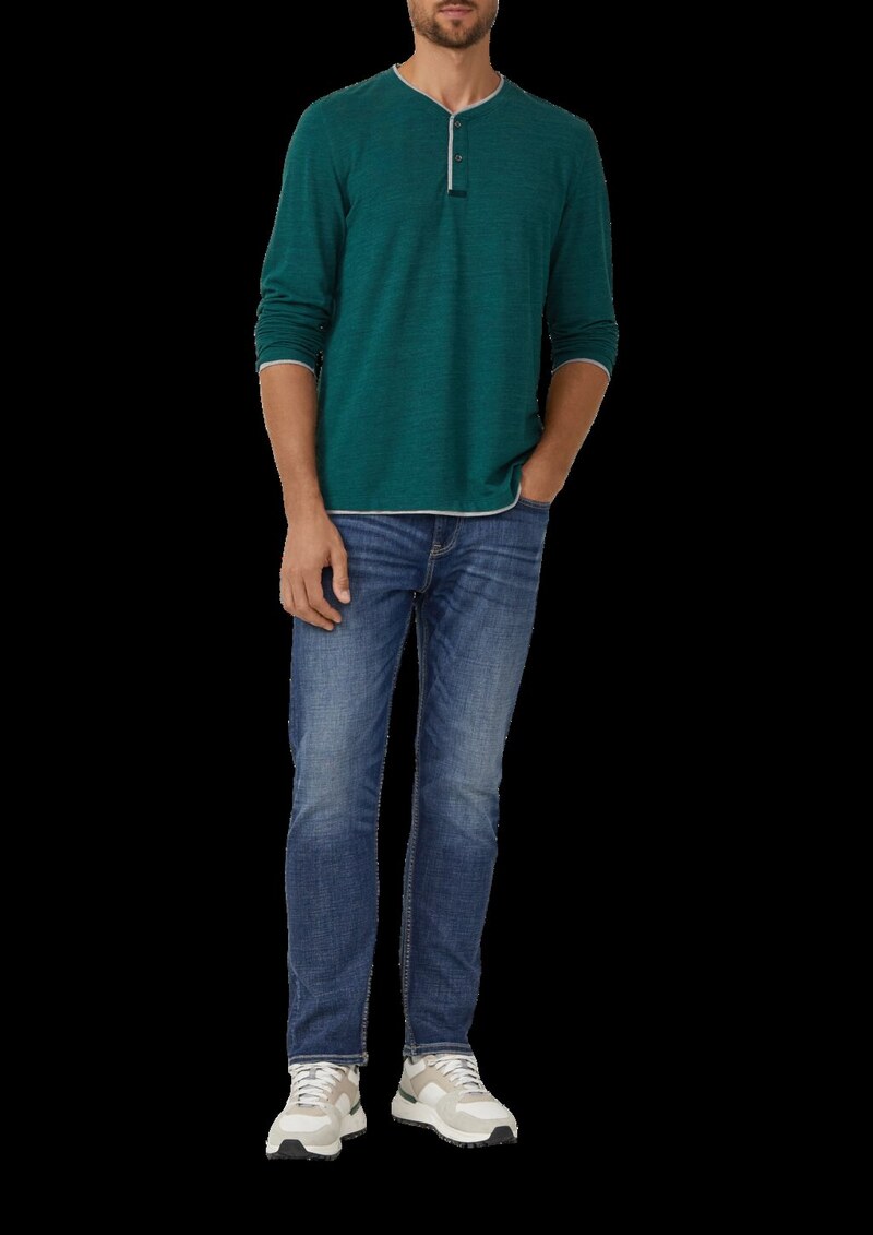 Meliertes Piqué-Henleyshirt mit Kontrast-Details