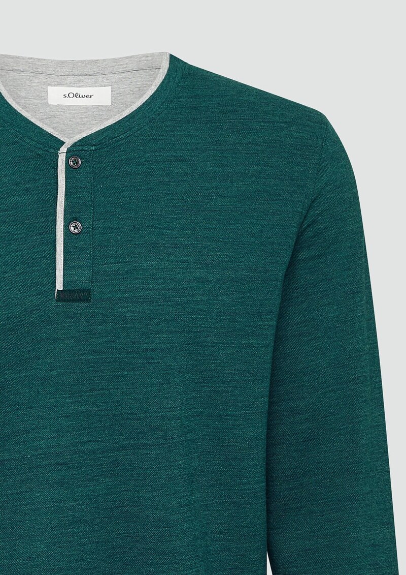Meliertes Piqué-Henleyshirt mit Kontrast-Details