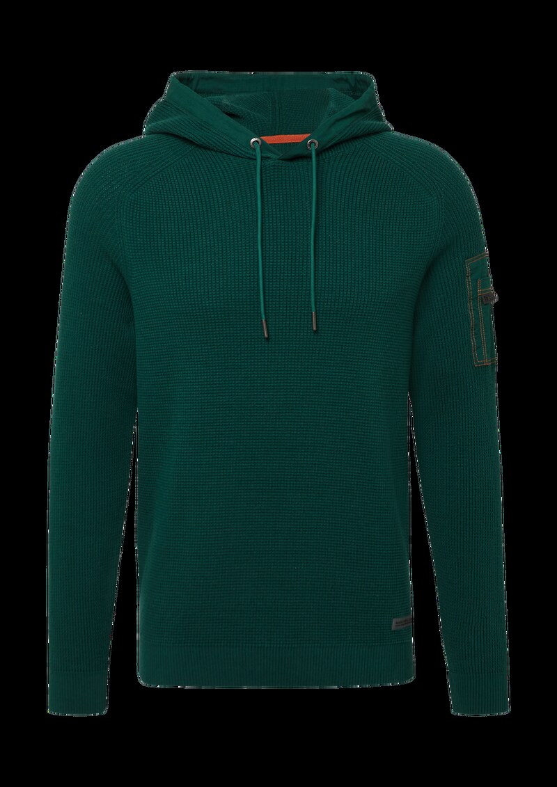 Struktur-Hoodie im Materialmix mit Ärmeltasche
