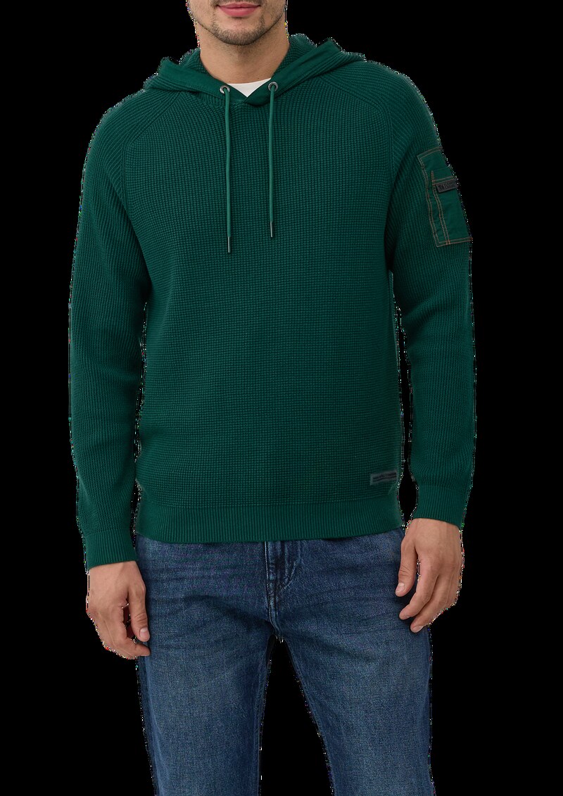 Struktur-Hoodie im Materialmix mit Ärmeltasche