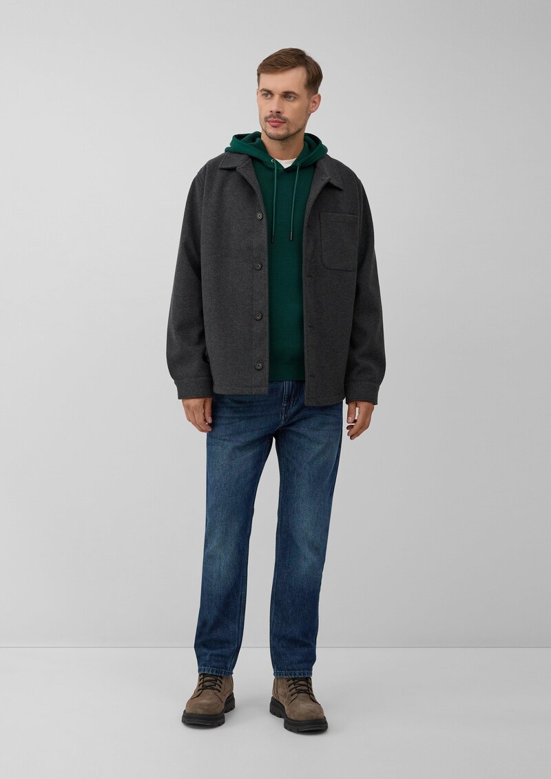 Struktur-Hoodie im Materialmix mit Ärmeltasche