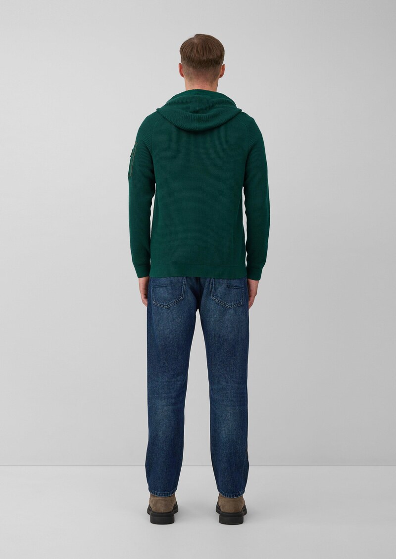 Struktur-Hoodie im Materialmix mit Ärmeltasche