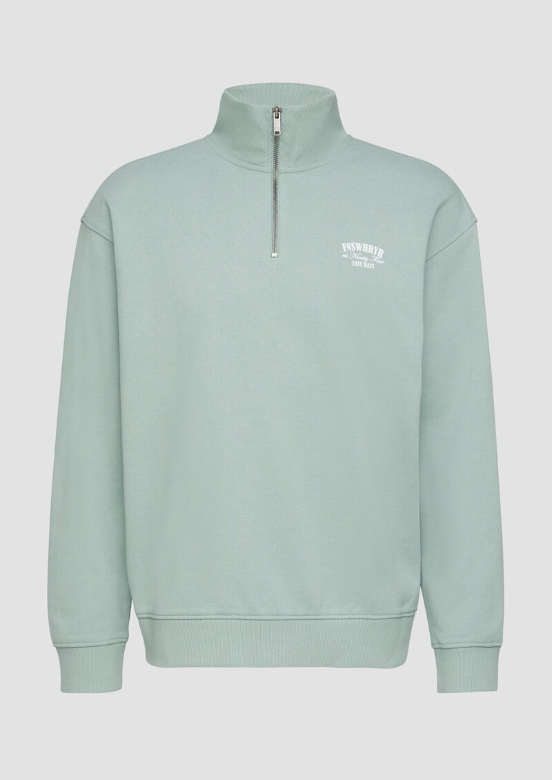 Stehkragen Sweatshirt mit Reißverschluss und Frontprint