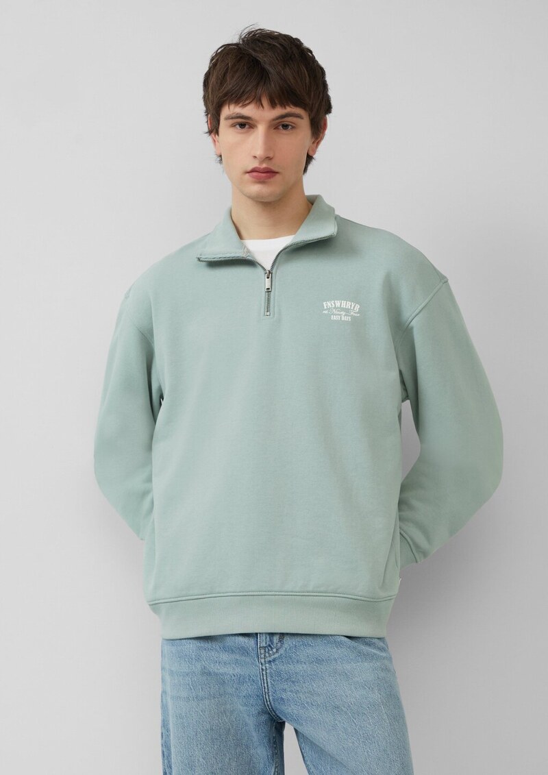 Stehkragen Sweatshirt mit Reißverschluss und Frontprint