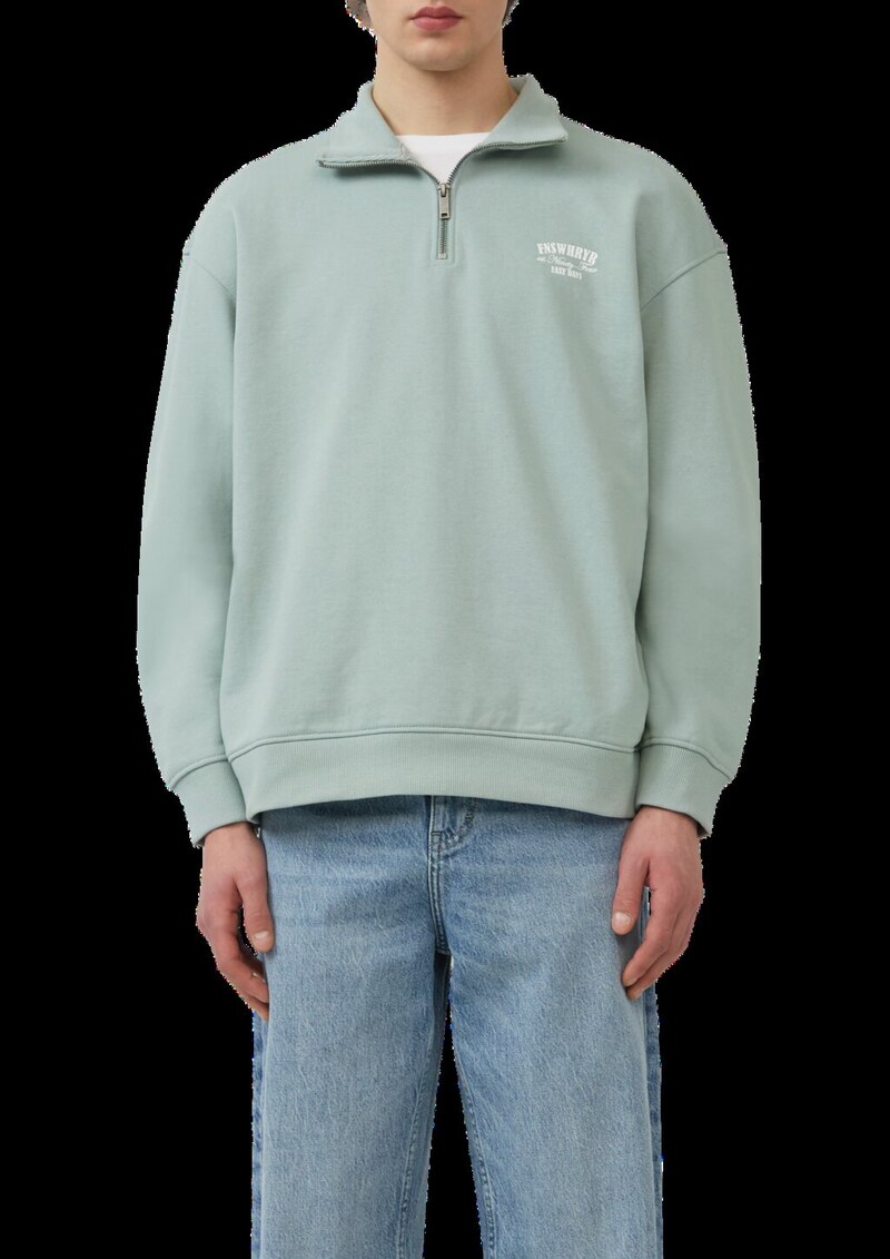 Stehkragen Sweatshirt mit Reißverschluss und Frontprint