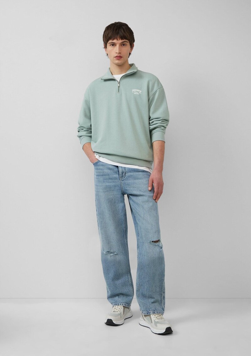 Stehkragen Sweatshirt mit Reißverschluss und Frontprint