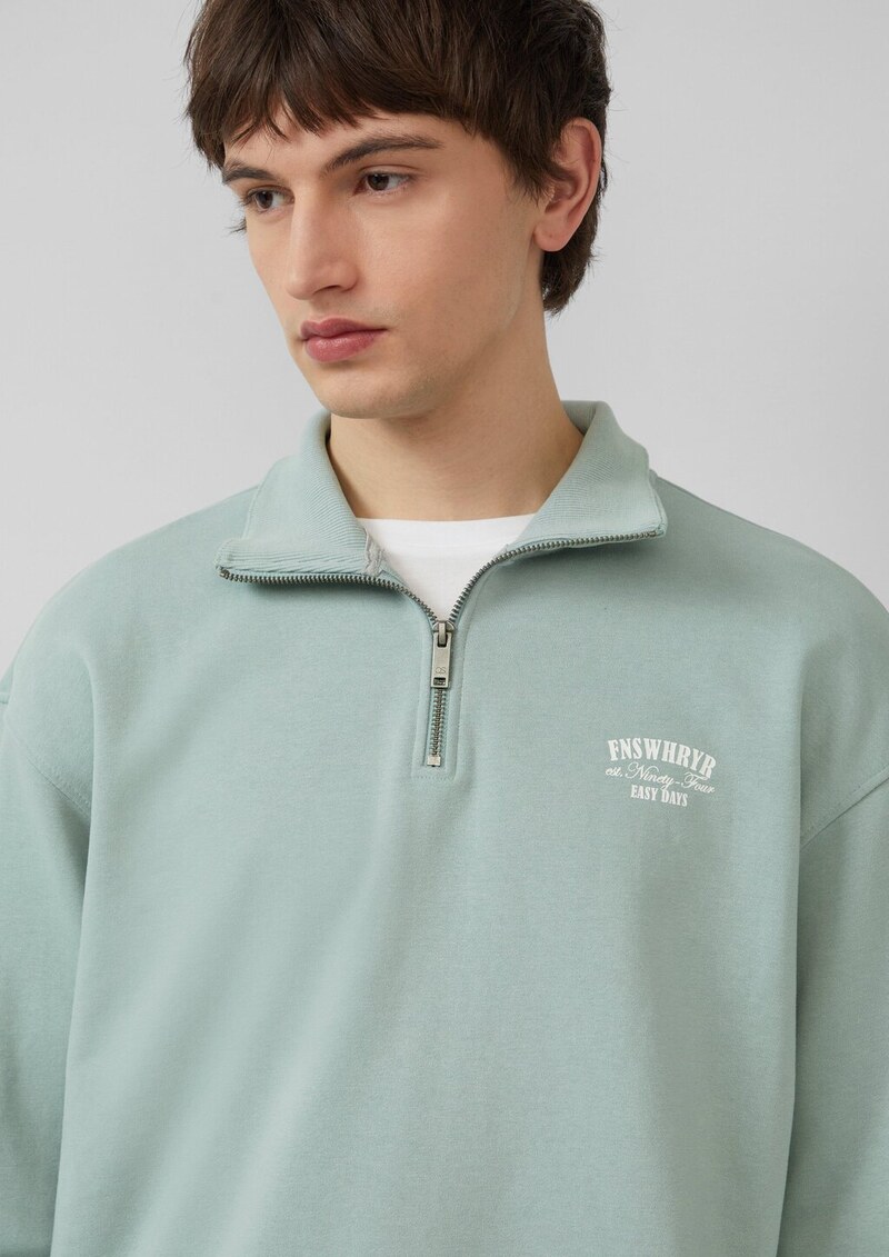 Stehkragen Sweatshirt mit Reißverschluss und Frontprint