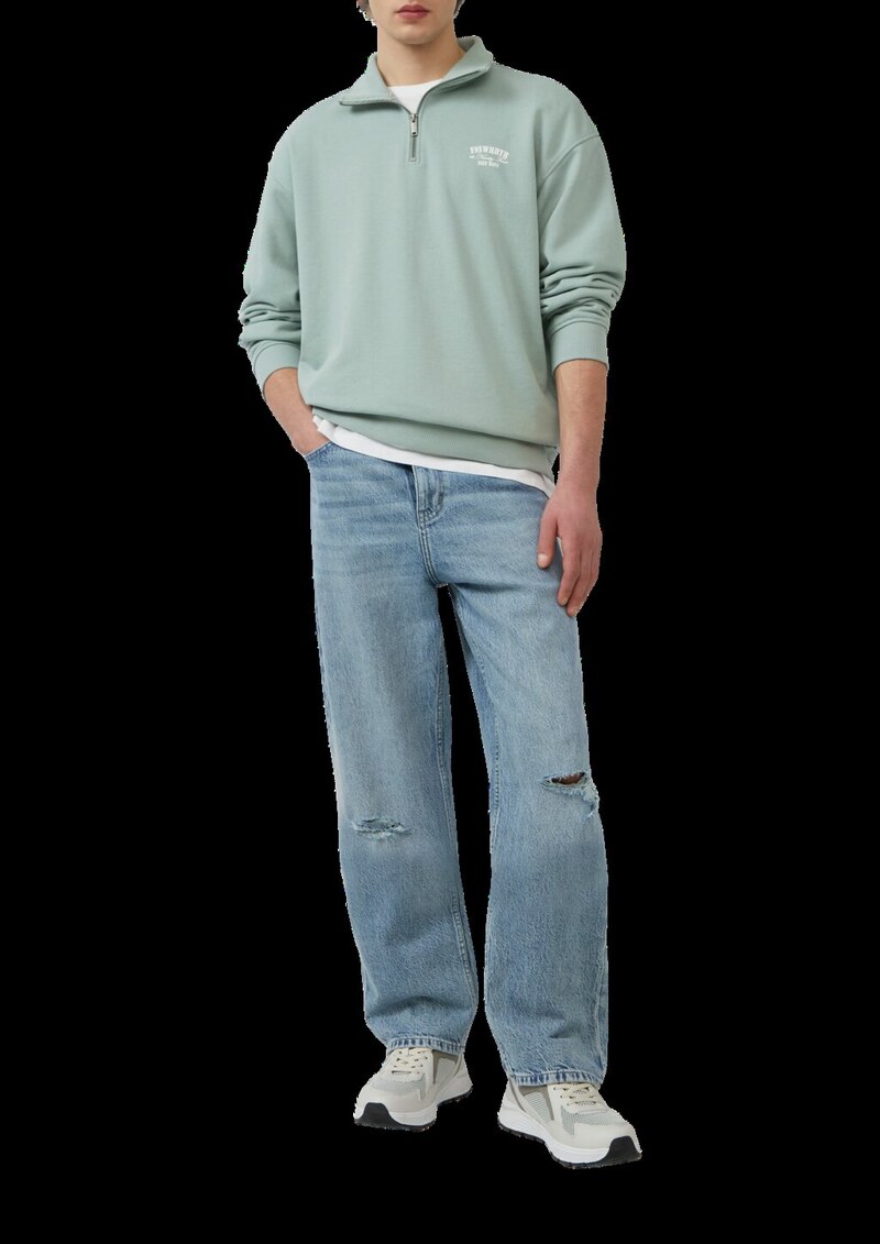 Stehkragen Sweatshirt mit Reißverschluss und Frontprint