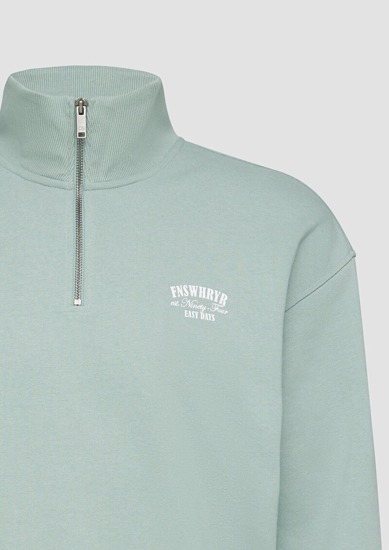 Stehkragen Sweatshirt mit Reißverschluss und Frontprint
