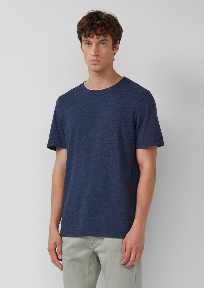 Meliertes Piqué-T-Shirt mit Kontrast-Details