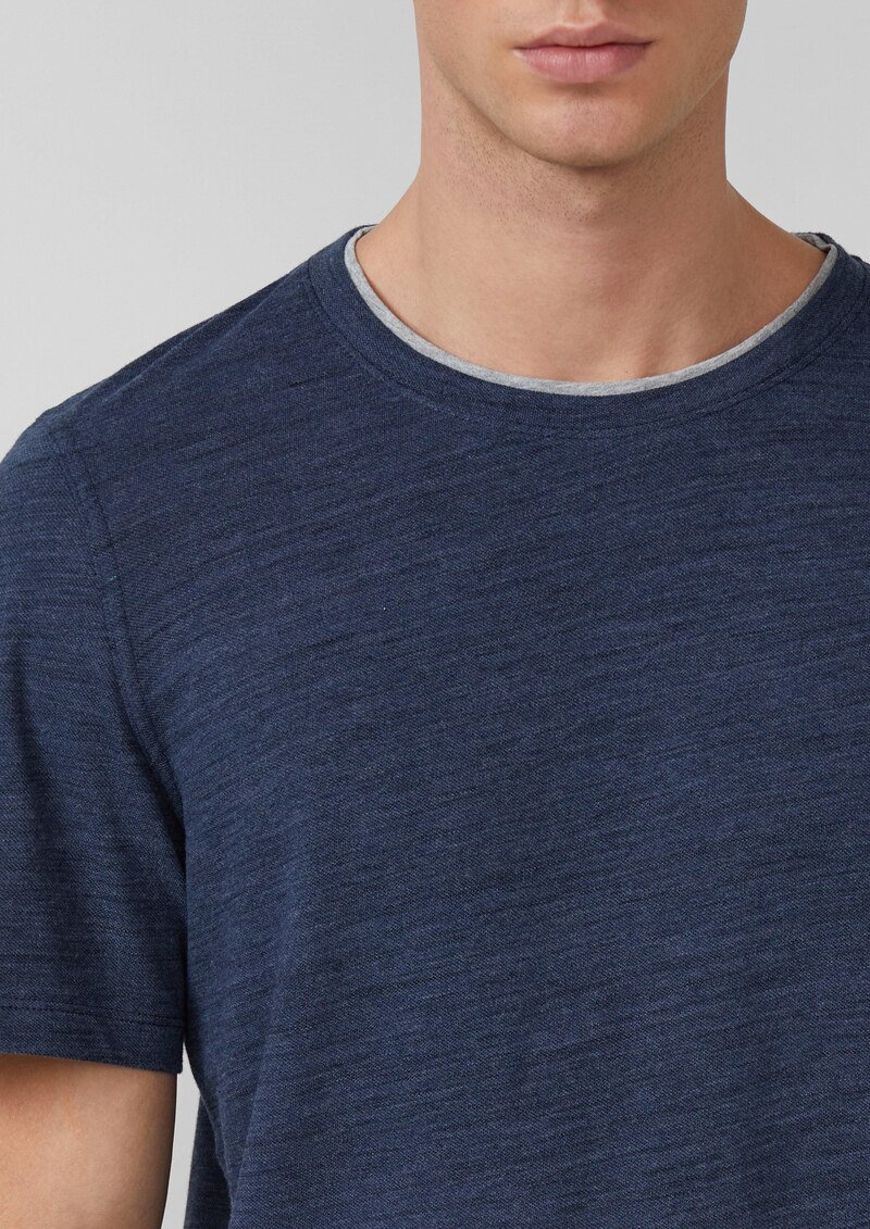 Meliertes Piqué-T-Shirt mit Kontrast-Details