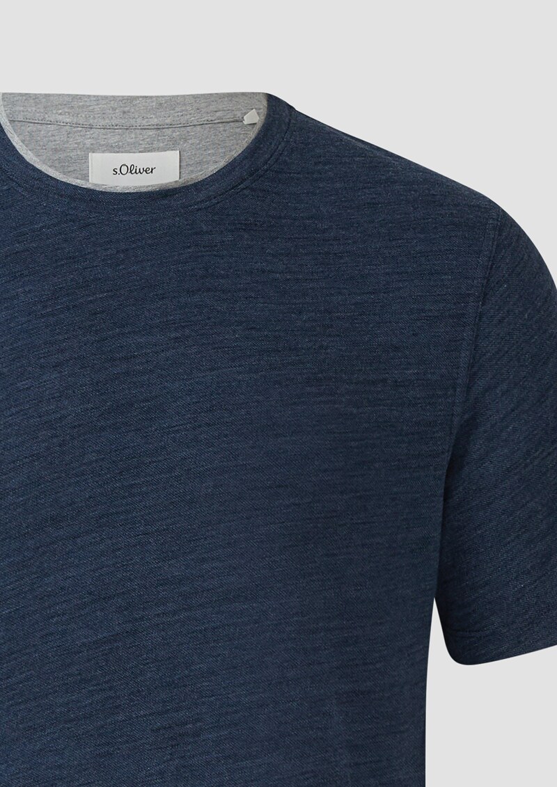 Meliertes Piqué-T-Shirt mit Kontrast-Details