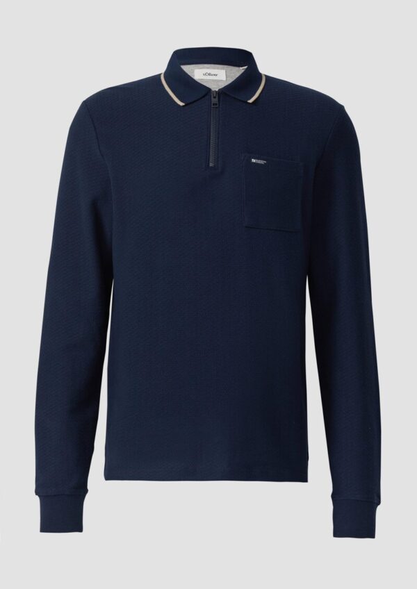 Zip-Poloshirt aus Strukturjersey mit Brusttasche