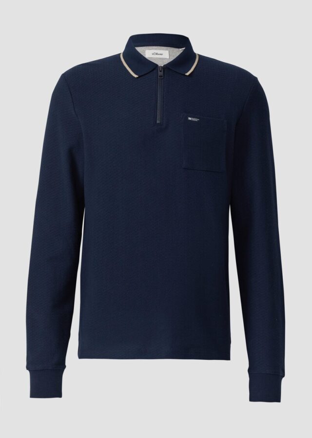 Zip-Poloshirt aus Strukturjersey mit Brusttasche