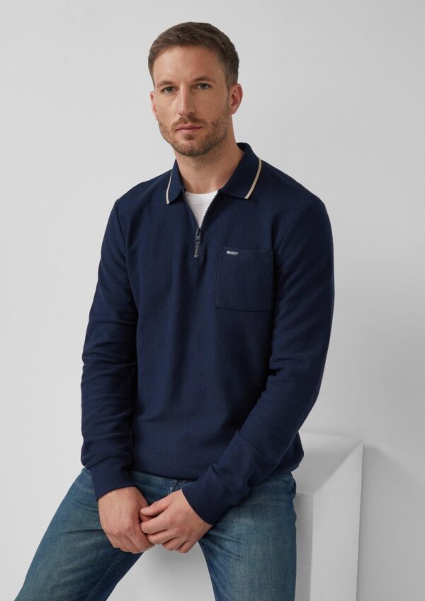 Zip-Poloshirt aus Strukturjersey mit Brusttasche