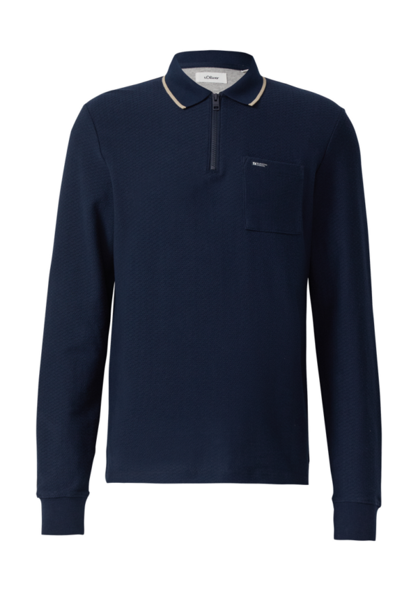 Zip-Poloshirt aus Strukturjersey mit Brusttasche