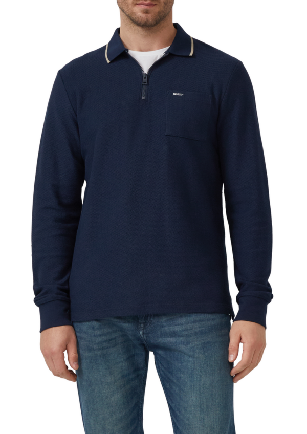 Zip-Poloshirt aus Strukturjersey mit Brusttasche