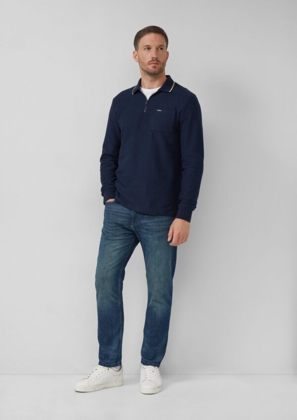 Zip-Poloshirt aus Strukturjersey mit Brusttasche