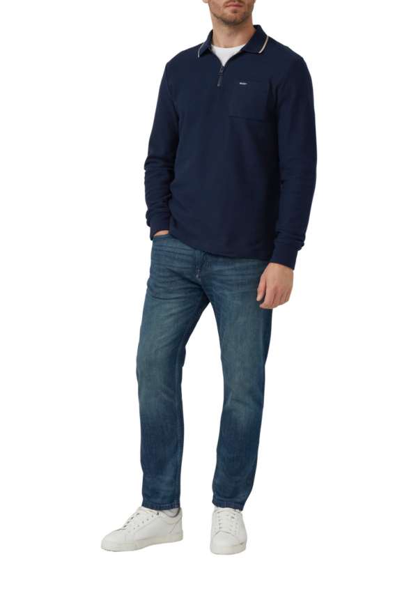 Zip-Poloshirt aus Strukturjersey mit Brusttasche