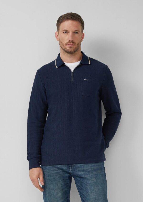 Zip-Poloshirt aus Strukturjersey mit Brusttasche