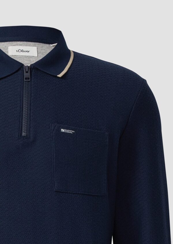 Zip-Poloshirt aus Strukturjersey mit Brusttasche