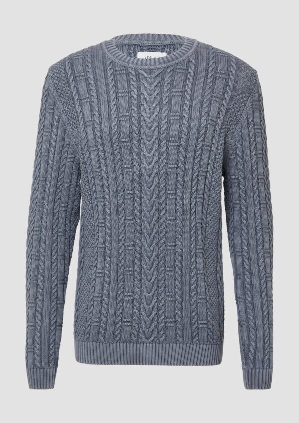 Baumwollpullover mit Zopfmuster und Garment Dye