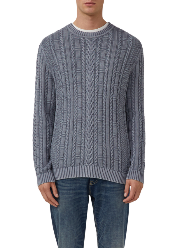 Baumwollpullover mit Zopfmuster und Garment Dye