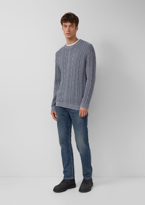 Baumwollpullover mit Zopfmuster und Garment Dye