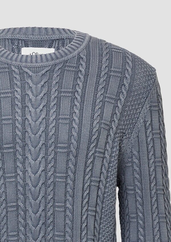 Baumwollpullover mit Zopfmuster und Garment Dye