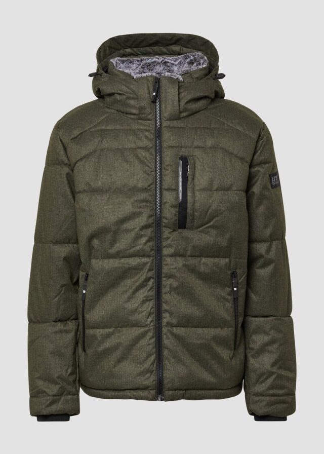 Melierte Pufferjacke mit abnehmbarem Kunstpelz-Innenkragen