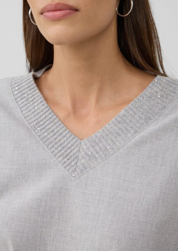 Flanell-Bluse mit Strickkragen und -bündchen