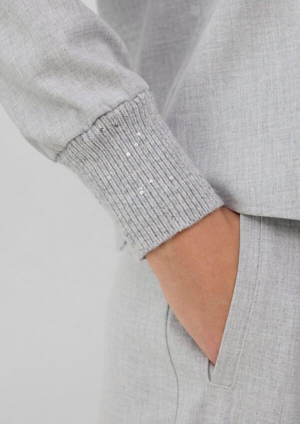 Flanell-Bluse mit Strickkragen und -bündchen