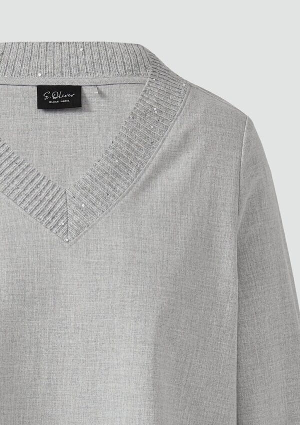 Flanell-Bluse mit Strickkragen und -bündchen