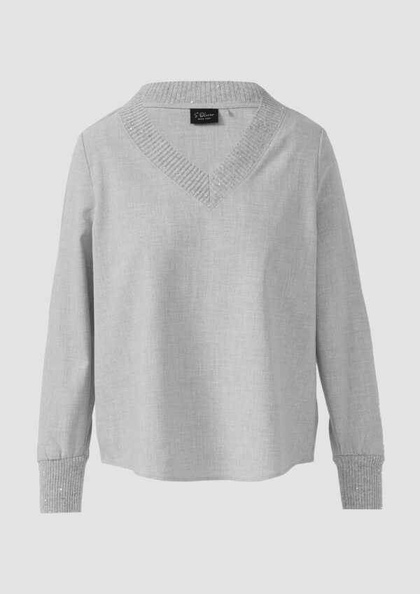 Flanell-Bluse mit Strickkragen und -bündchen