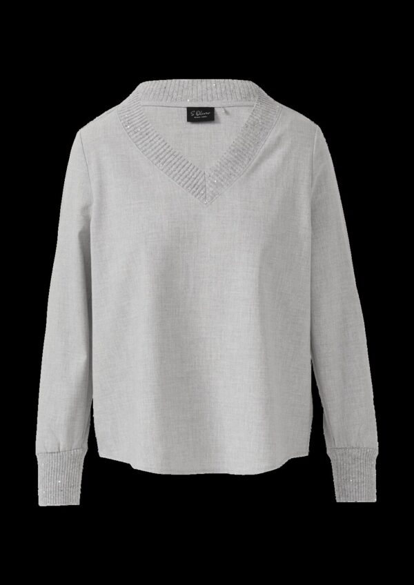 Flanell-Bluse mit Strickkragen und -bündchen