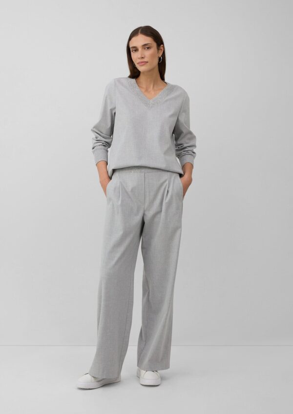 Flanell-Bluse mit Strickkragen und -bündchen