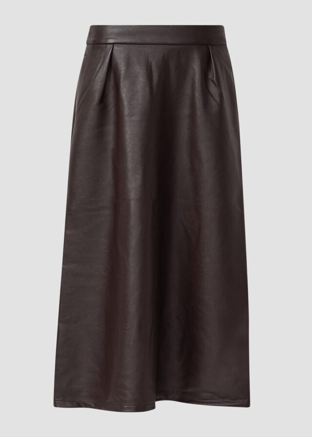 Midirock in Leder-Optik mit ausgestelltem Saum