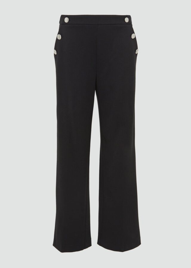 Wide-Leg-Hose mit Elastikbund und dekorativen Knöpfen