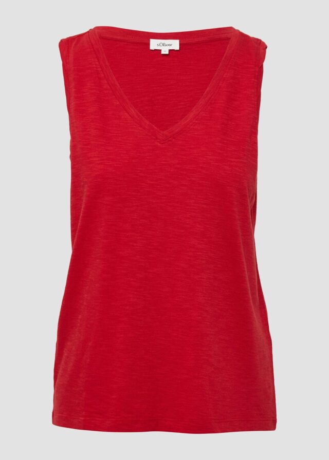 Top mit Flammgarnstruktur und V-Ausschnitt