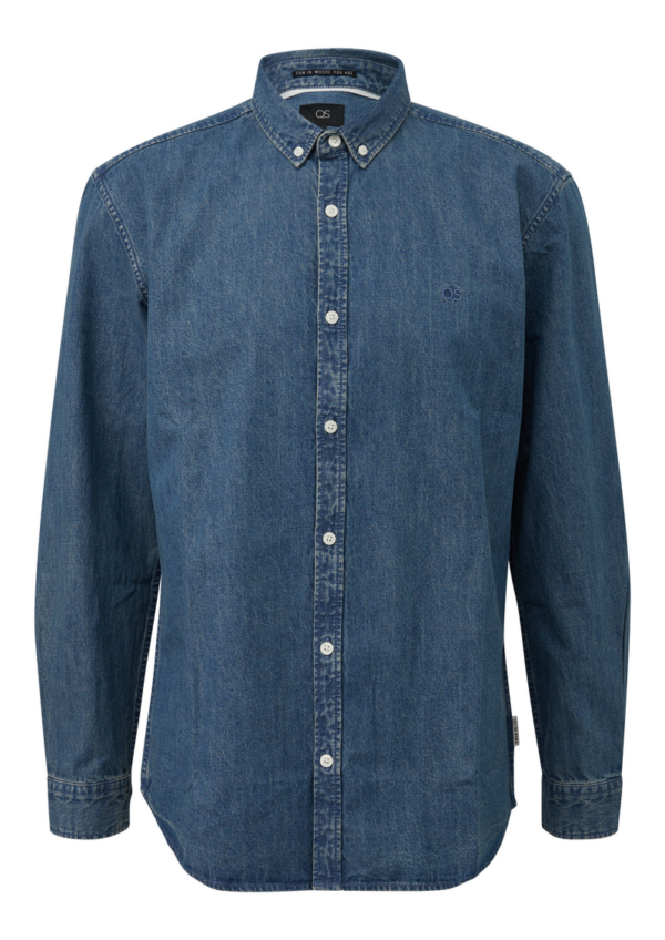 Regular Fit: Gewaschenes Jeanshemd mit Logo-Stickerei