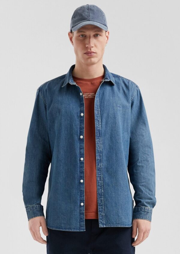 Regular Fit: Gewaschenes Jeanshemd mit Logo-Stickerei