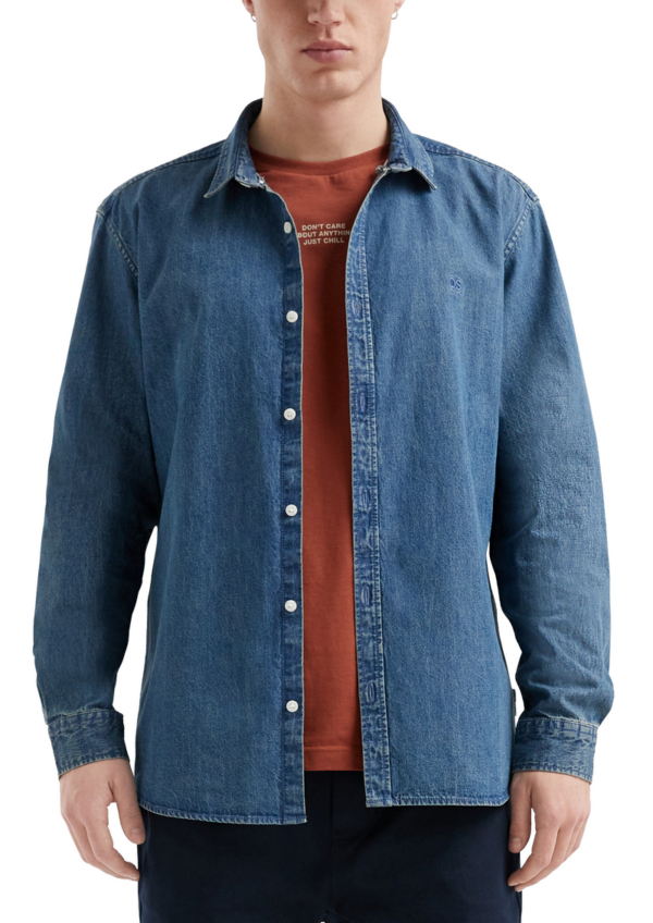 Regular Fit: Gewaschenes Jeanshemd mit Logo-Stickerei