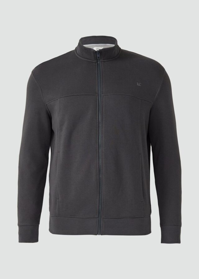 Sweatjacke mit Stehkragen und Label-Print