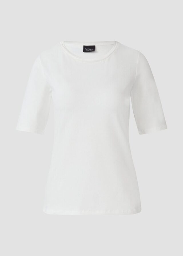 T-Shirt aus Baumwollmix mit Satindetail am Ausschnitt