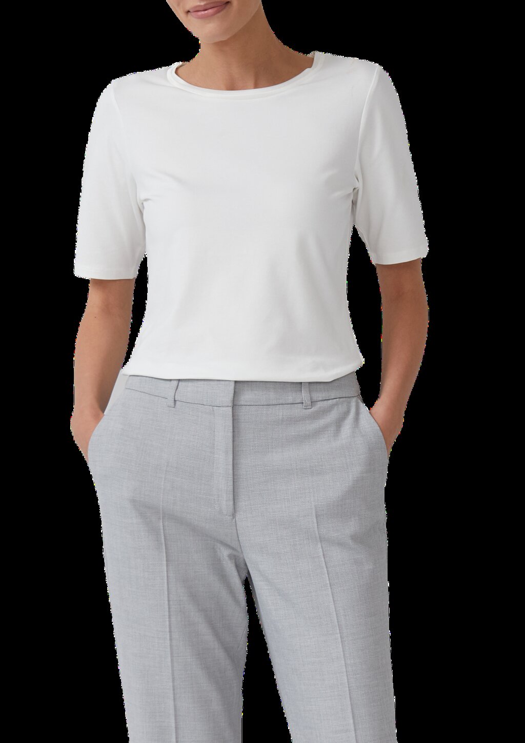 T-Shirt aus Baumwollmix mit Satindetail am Ausschnitt